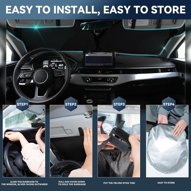 ZOIBV for Nissan Armada 2017-2024 2025 Windshield Sun Shade - 4 Layers Car Sunshades for Front Windows Shade Cover Custom for Armada Sun Visor 240T Retractable Shade Blocks UV Rays Car Accessories - Image 5